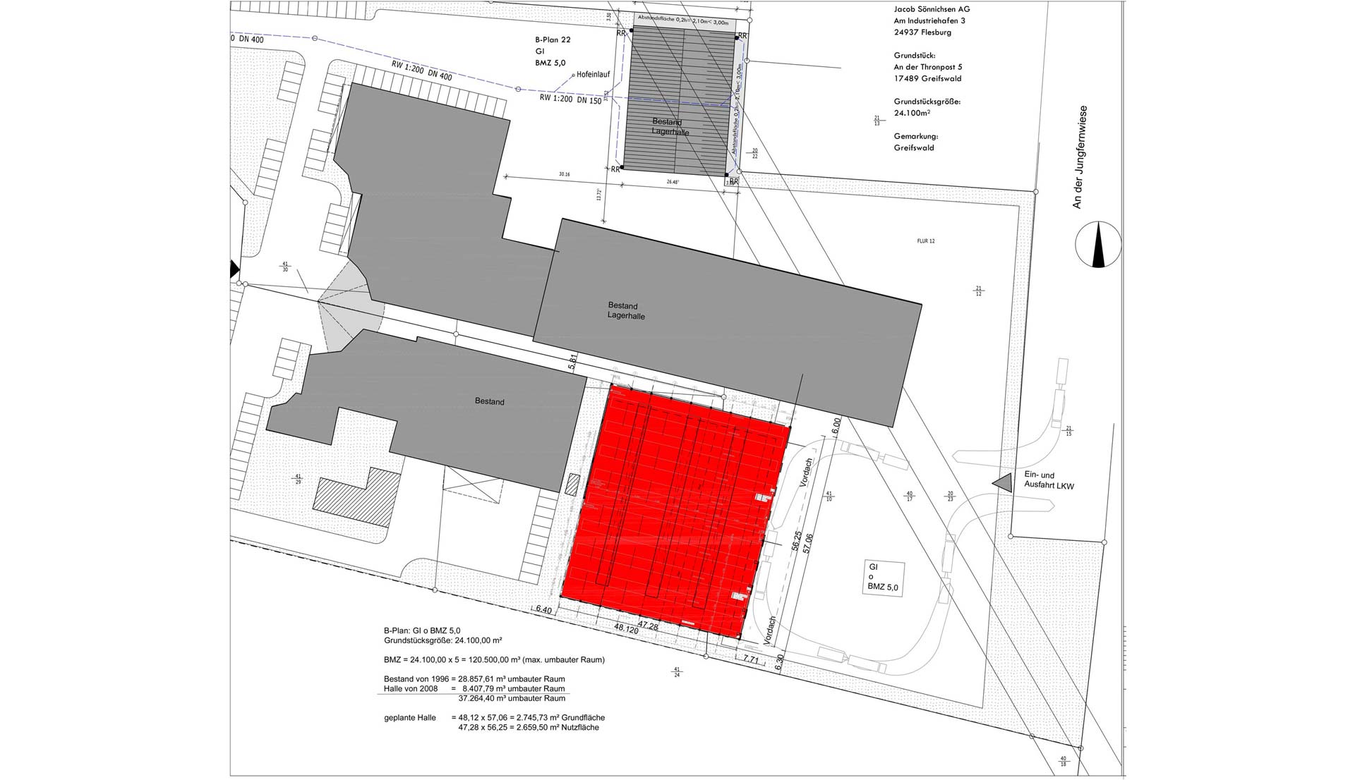 Neubau Baustofflagerhalle und Erweiterung Außenlagerfläche JACOB CEMENT Greifswald - Lageplan